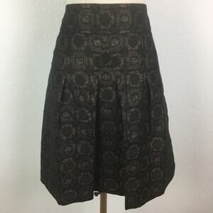 Ann Taylor Black & Gold Geometric Print Box Pleat Skirt 4